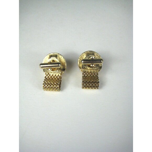 Vintage 1970s Thermoplastic Gold Tone Mesh Cufflinks Orange Cabochon Jewelry - Picture 5 of 5